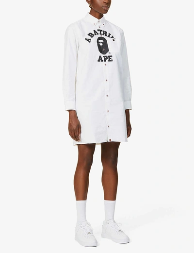 Bape College Print Cotton Shirt Dress In White | ModeSens