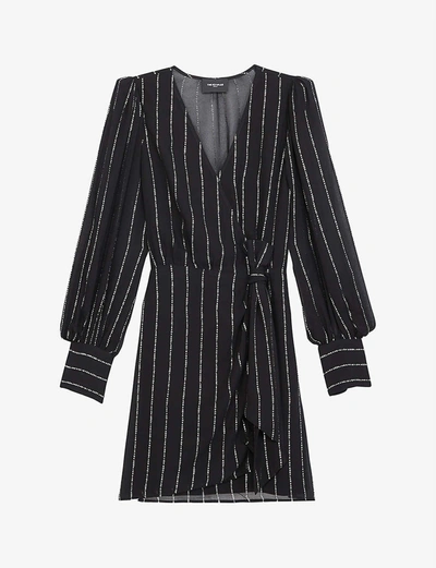 The Kooples Metallic Stripe Chiffon Wrap Mini Dress In Black