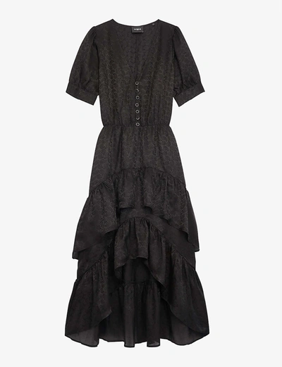 The Kooples Ruffle-tiered Silk-crepe Dress In Bla01