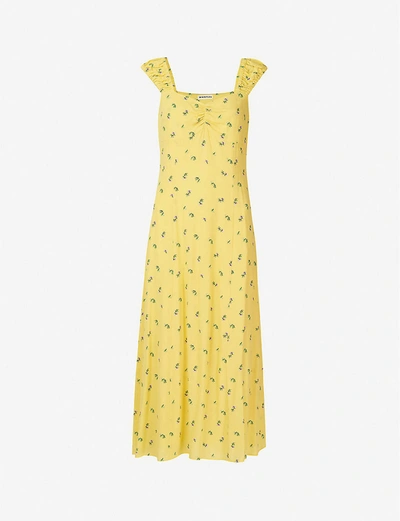 Whistles Womens Yellow Forget Me Not Floral-print Crepe Midi Dress 16