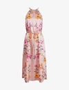 Ted Baker Rhubarb Floral-print Halterneck Midi Dress In Dusky Pink