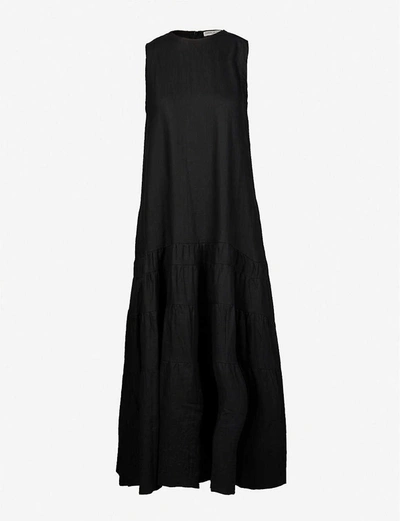 Three Graces London Abigail Linen Maxi Dress In Black