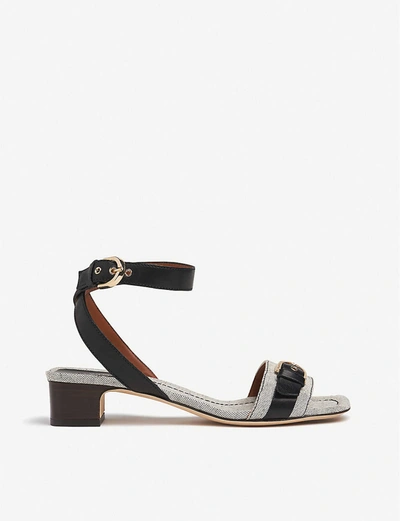 Lk Bennett Sadie Buckled Leather And Canvas Sandals In Bla-black