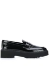 Tod's Patent Leather Platform Penny Loafers In Black