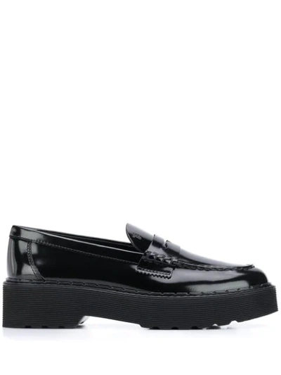Tod's Patent Leather Platform Penny Loafers In Black