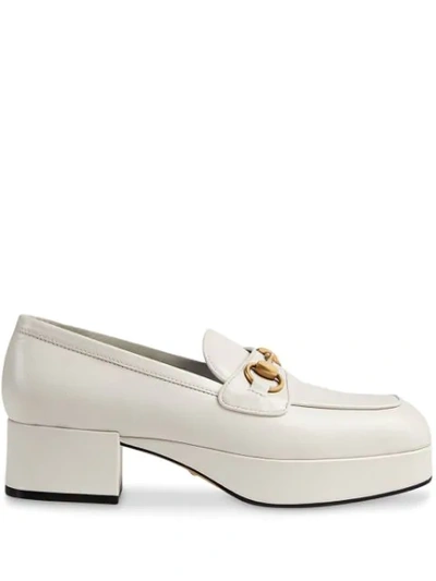 Gucci Houdan Horsebit Leather Platform Loafers In White