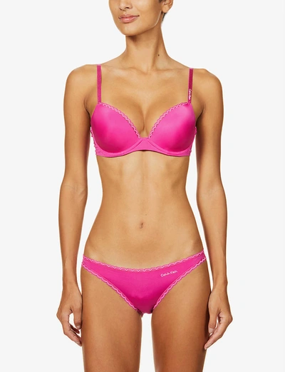 Calvin Klein Seductive Comfort Lace-trim Stretch-woven Plunge Bra In Bm6+bright+magenta