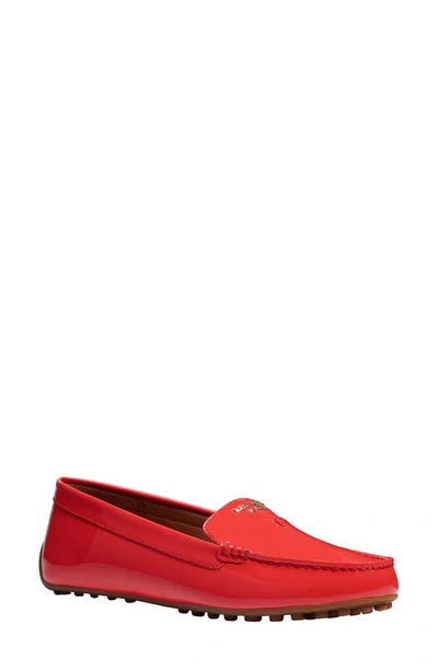 Kate Spade Deck Suede Driver Loafers In Coral Rose Patent Leather
