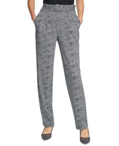 Karl Lagerfeld Belted Tweed Skinny Pants In Black/soft White