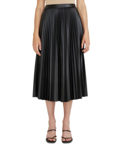 Lucy Paris Faux-leather Pleated Skirt In Black