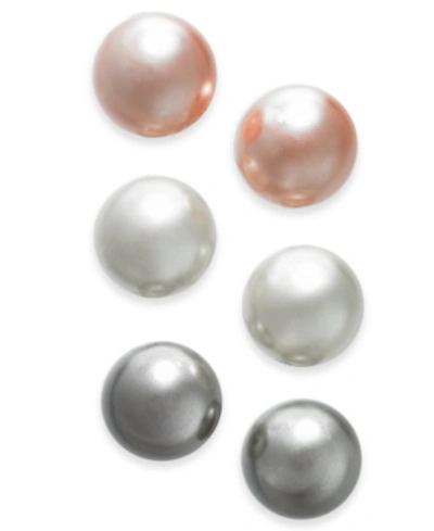 Charter Club Silver-tone 3-pc. Set Imitation Pearl Stud Earrings, Created For Macy's In Multi