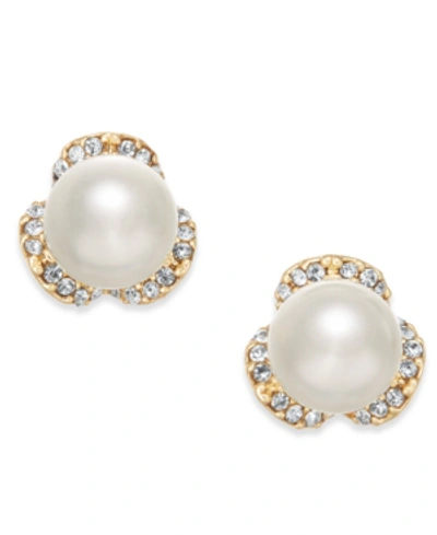 Charter Club Imitation Pearl & Pave Stud Earrings, Created For Macy's In Gold