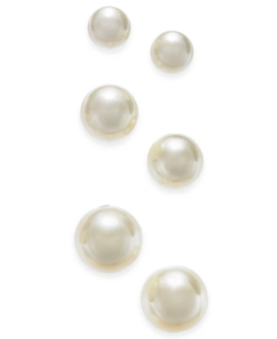 Charter Club Silver-tone 3-pc. Set Imitation Pearl Stud Earrings, Created For Macy's In White
