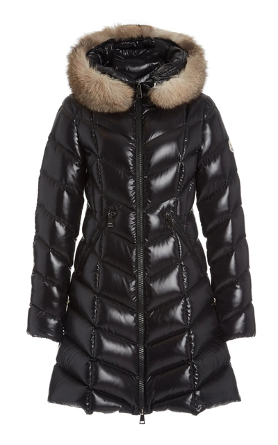 Moncler Fulmarus Hooded Fur-trimmed Down Puffer Coat In Black