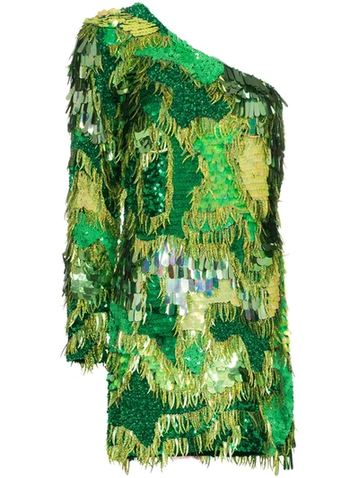 Ashish Sequin-embellished Asymmetric Mini Dress In Green