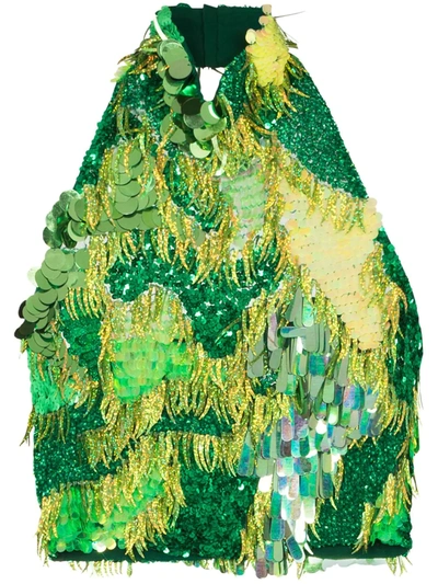 Ashish Sequin-embellished Halterneck Top In Green