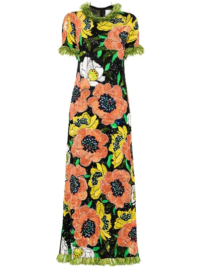 Ashish Floral-motif Sequin-embellished Gown In Black