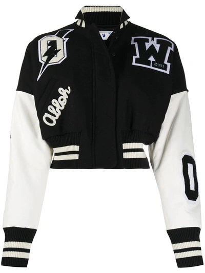 Off-white Logo Patches Cropped Bomber Jacket In Black