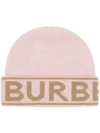 Burberry Pink Logo Intarsia Cashmere Beanie Hat