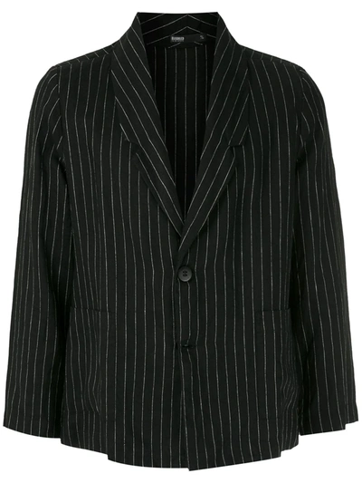 Handred Linen Pinstripes Blazer In Black