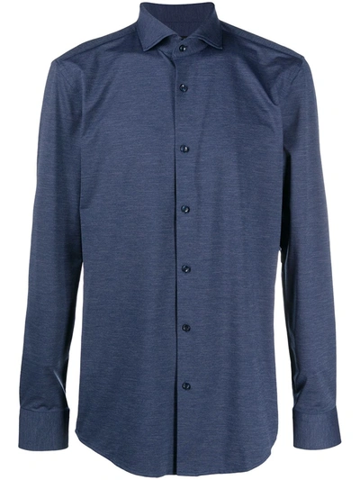 Hugo Boss Fitted Plain Shirt In Blue