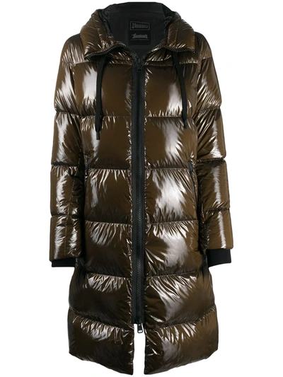 Herno High-shine Down-feather Coat In Brown