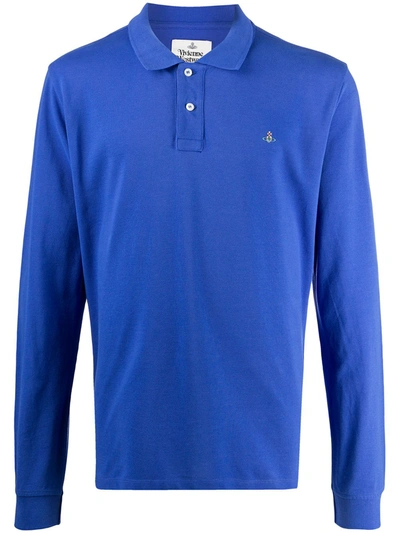 Vivienne Westwood Long Sleeve Cotton Polo Shirt In Blue