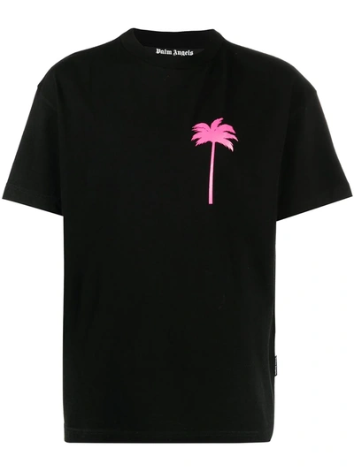 Palm Angels Palm Tree Printed Cotton Jersey T-shirt In Black