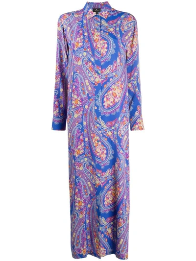 Etro Paisley Print Long Shirt Dress In Blue