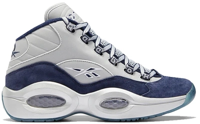 Pre-owned Reebok  Question Mid Georgetown Football In Vector Navy/silver Metallic-white