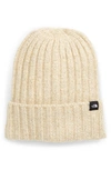 The North Face Marled Rib Logo Beanie In Bleached Sand