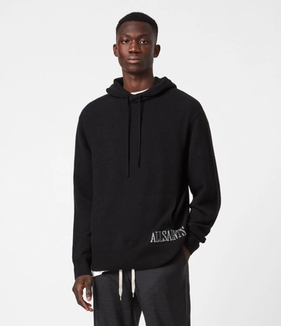 Allsaints Frame Wool Blend Logo Hoodie In Black