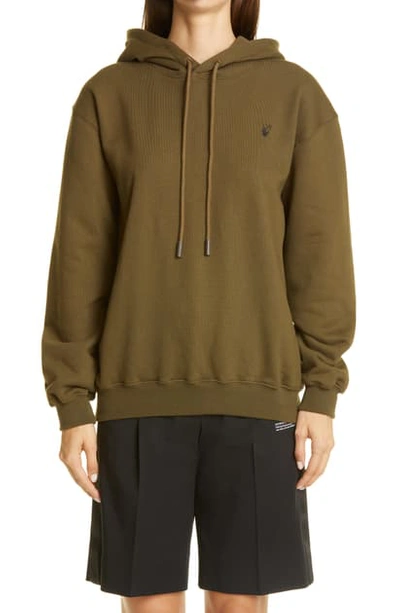 Off-white Flocked Floral Arrows Hoodie In Military Green