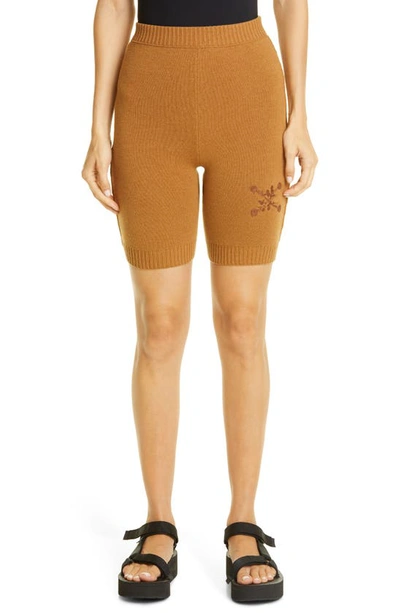 Off-white Logo Embroidered Wool Blend Bike Shorts In Camel