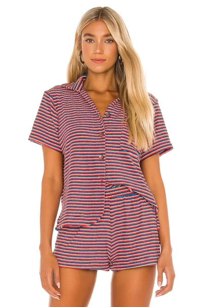 Frankies Bikinis Coco Stripe Terry Cover-up Top In Sunset Stripe