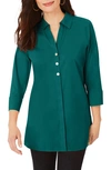 Foxcroft Pamela Stretch Button-up Tunic In Evergreen