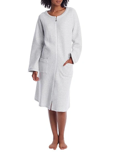 Eileen West Diamond Quilt Long Zip Robe In Grey Heather