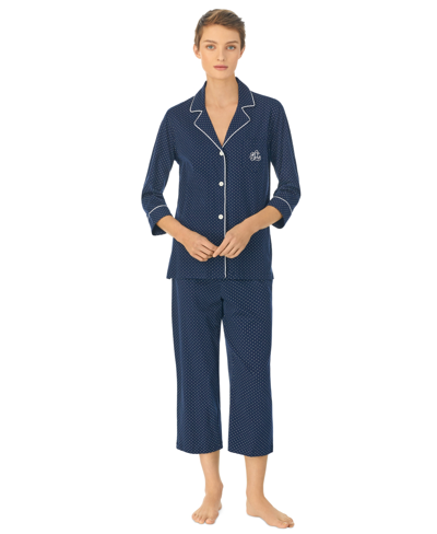 Lauren Ralph Lauren Further Lane Capri Knit Pajama Set In Navy Dots