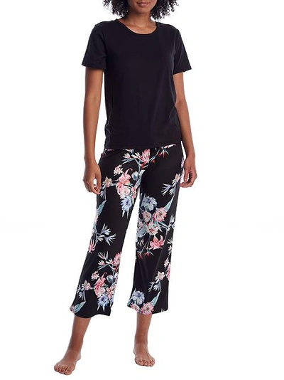 Flora Nikrooz Floral Knit Cropped Pajama Set In Black