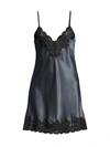 Ginia Women's Lace-trimmed Silk Chemise In Black