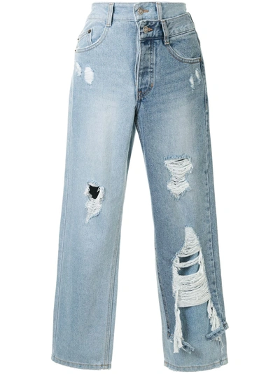Sjyp Panelled Cropped Jeans In Blue