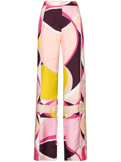 Emilio Pucci X Browns 50 Abstract-print Wide-leg Silk Trousers In Pink