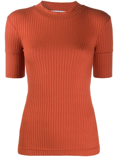Courrèges Ribbed Three-quarter Sleeve Top In Orange