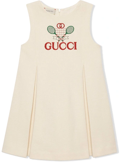 Gucci Kids' Little Girl's & Girl's Tennis Embroidery Cotton Dress In Ivory