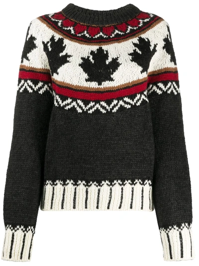 Dsquared2 Maple Leaf Intarsia Wool Knit Sweater In Multicolor