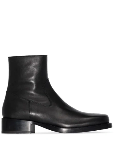 Ann Demeulemeester Black Square Toe Leather Ankle Boots In Schwarz