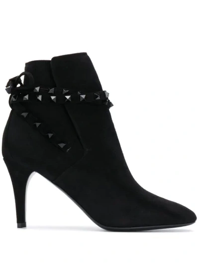 Valentino Garavani Black Rockstud Flair 85 Ankle Boots