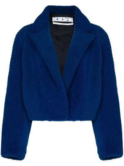 Off-white Acid Cropped Shearling Jacket In Blue