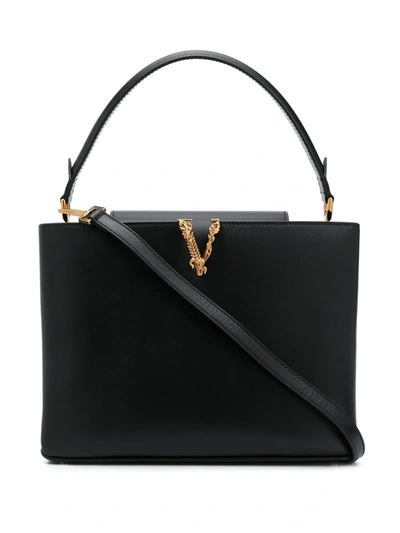 Versace Women's Small Virtus Leather Tote In Black