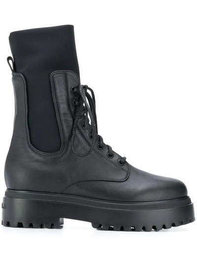 Le Silla Combat Boots In Black Leather